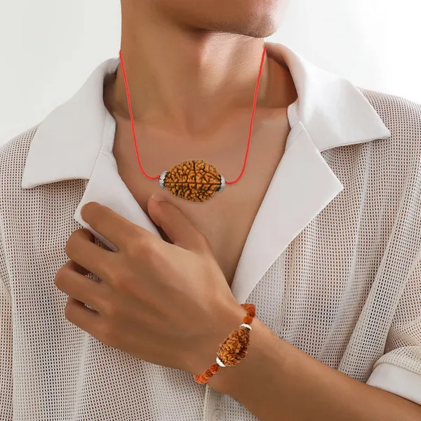 Combo_Of_2_Mukhi_Nepali_Rudraksha_Silver_Plated_Pendant_And_Bracelet_With_Sphatik_Crystal_Shivling_|_Astrological_Rudraksha_Natural_&_Certified