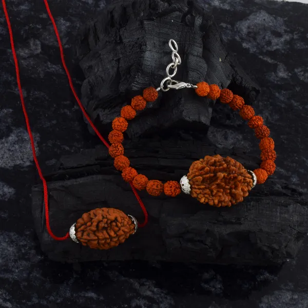 Combo_Of_2_Mukhi_Nepali_Rudraksha_Silver_Plated_Pendant_And_Bracelet_With_Sphatik_Crystal_Shivling_|_Astrological_Rudraksha_Natural_&_Certified