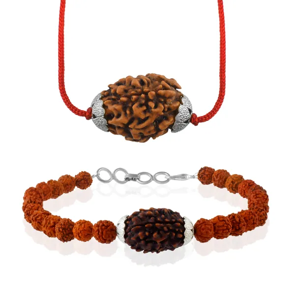 Combo_Of_3_Mukhi_Nepali_Rudraksha_Silver_Plated_Pendant_And_Bracelet_With_Sphatik_Crystal_Shivling_|_Astrological_Rudraksha_Natural_&_Certified