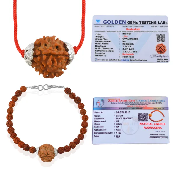 Combo_Of_4_Mukhi_Nepali_Rudraksha_Silver_Plated_Pendant_And_Bracelet_With_Sphatik_Crystal_Shivling_|_Astrological_Rudraksha_Natural_&_Certified
