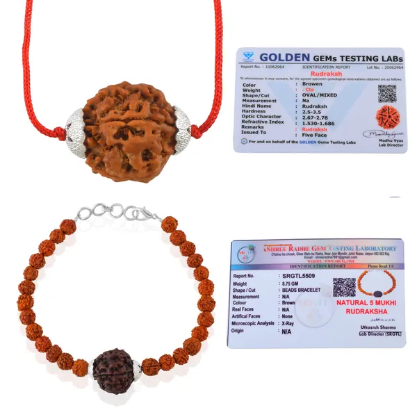 Combo_Of_5_Mukhi_Nepali_Rudraksha_Silver_Plated_Pendant_And_Bracelet_With_Sphatik_Crystal_Shivling_|_Astrological_Rudraksha_Natural_&_Certified