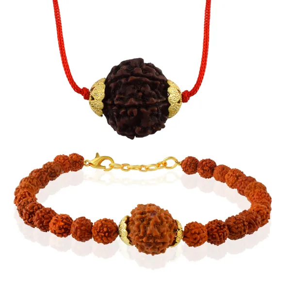 Combo_Of_6_Mukhi_Nepali_Rudraksha_Silver_Plated_Pendant_And_Bracelet_With_Sphatik_Crystal_Shivling_|_Astrological_Rudraksha_Natural_&_Certified
