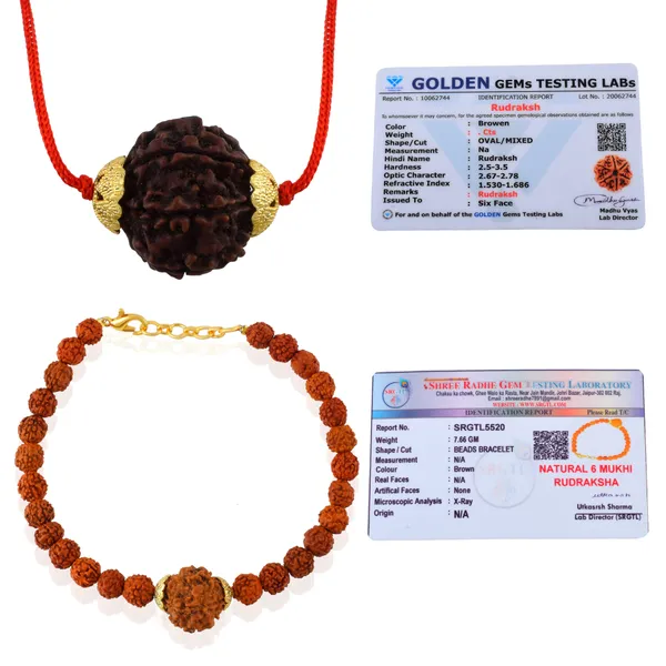 Combo_Of_6_Mukhi_Nepali_Rudraksha_Silver_Plated_Pendant_And_Bracelet_With_Sphatik_Crystal_Shivling_|_Astrological_Rudraksha_Natural_&_Certified