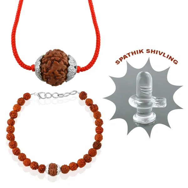 Combo_Of_7_Mukhi_Nepali_Rudraksha_Silver_Plated_Pendant_And_Bracelet_With_Sphatik_Crystal_Shivling_|_Astrological_Rudraksha_Natural_&_Certified
