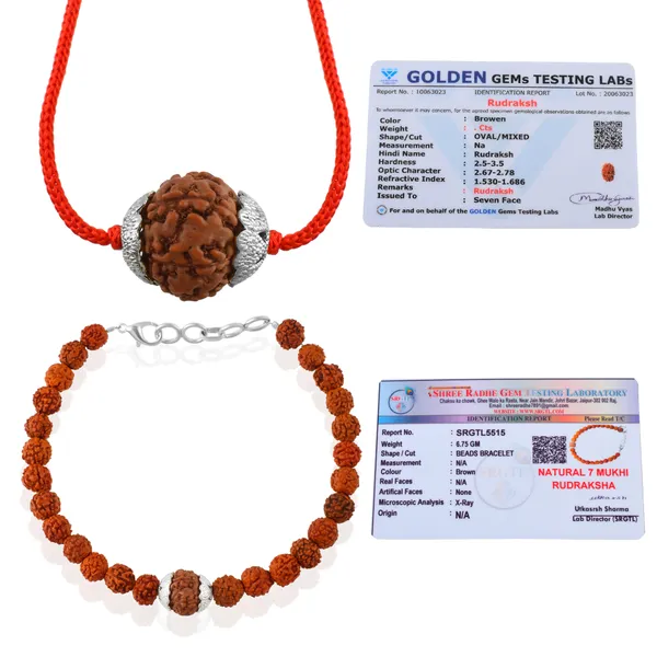 Combo_Of_7_Mukhi_Nepali_Rudraksha_Silver_Plated_Pendant_And_Bracelet_With_Sphatik_Crystal_Shivling_|_Astrological_Rudraksha_Natural_&_Certified