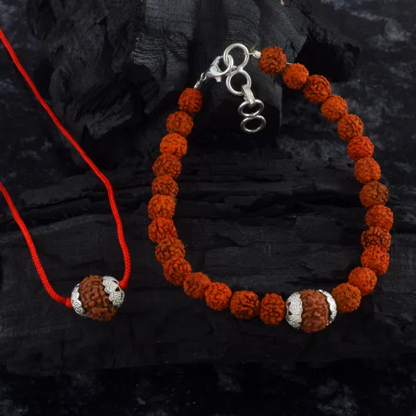 Combo_Of_7_Mukhi_Nepali_Rudraksha_Silver_Plated_Pendant_And_Bracelet_With_Sphatik_Crystal_Shivling_|_Astrological_Rudraksha_Natural_&_Certified