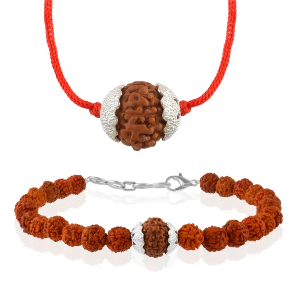 Combo_Of_8_Mukhi_Nepali_Rudraksha_Silver_Plated_Pendant_And_Bracelet_With_Sphatik_Crystal_Shivling_|_Astrological_Rudraksha_Natural_&_Certified
