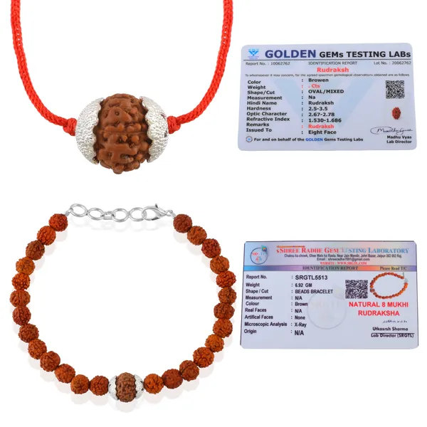 Combo_Of_8_Mukhi_Nepali_Rudraksha_Silver_Plated_Pendant_And_Bracelet_With_Sphatik_Crystal_Shivling_|_Astrological_Rudraksha_Natural_&_Certified