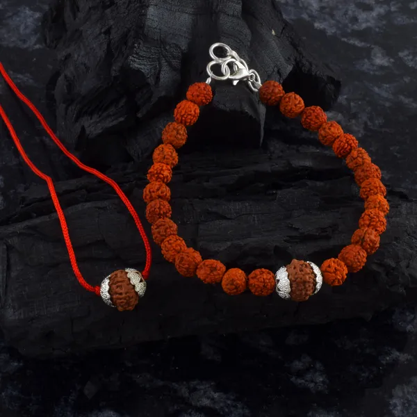 Combo_Of_8_Mukhi_Nepali_Rudraksha_Silver_Plated_Pendant_And_Bracelet_With_Sphatik_Crystal_Shivling_|_Astrological_Rudraksha_Natural_&_Certified