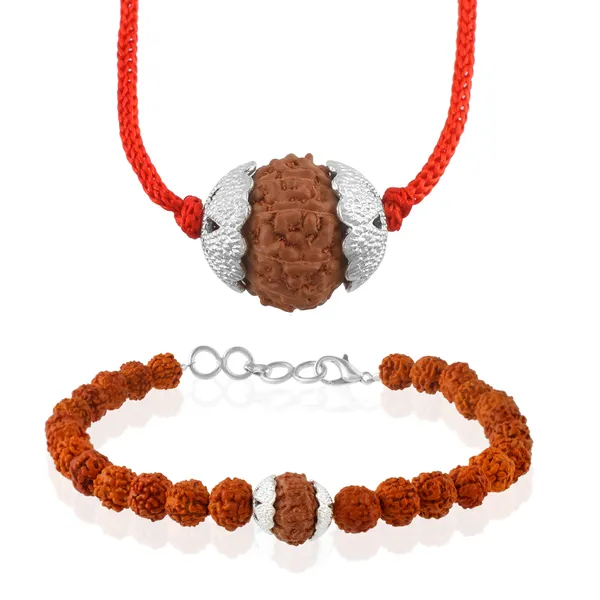 Combo_Of_9_Mukhi_Nepali_Rudraksha_Silver_Plated_Pendant_And_Bracelet_With_Sphatik_Crystal_Shivling_|_Astrological_Rudraksha_Natural_&_Certified