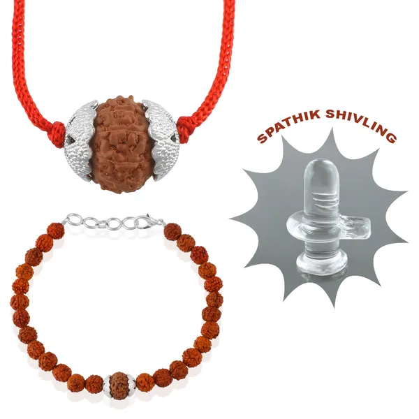 Combo_Of_9_Mukhi_Nepali_Rudraksha_Silver_Plated_Pendant_And_Bracelet_With_Sphatik_Crystal_Shivling_|_Astrological_Rudraksha_Natural_&_Certified