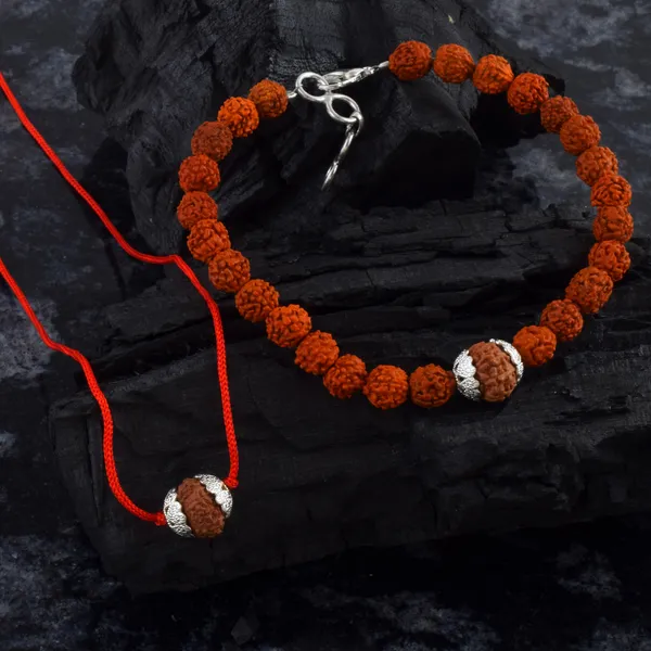 Combo_Of_9_Mukhi_Nepali_Rudraksha_Silver_Plated_Pendant_And_Bracelet_With_Sphatik_Crystal_Shivling_|_Astrological_Rudraksha_Natural_&_Certified