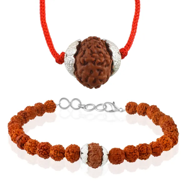 Combo_Of_10_Mukhi_Nepali_Rudraksha_Silver_Plated_Pendant_And_Bracelet_With_Sphatik_Crystal_Shivling_|_Astrological_Rudraksha_Natural_&_Certified