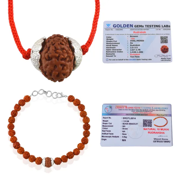 Combo_Of_10_Mukhi_Nepali_Rudraksha_Silver_Plated_Pendant_And_Bracelet_With_Sphatik_Crystal_Shivling_|_Astrological_Rudraksha_Natural_&_Certified