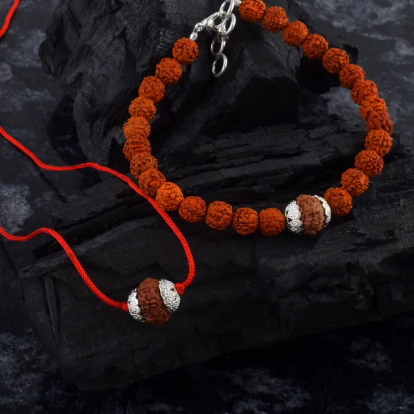 Combo_Of_10_Mukhi_Nepali_Rudraksha_Silver_Plated_Pendant_And_Bracelet_With_Sphatik_Crystal_Shivling_|_Astrological_Rudraksha_Natural_&_Certified