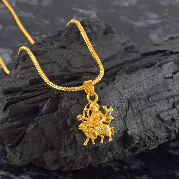 Gold_Plated_Durga_Mata_Pendant_With_Chain_|_For_Men_&_Women