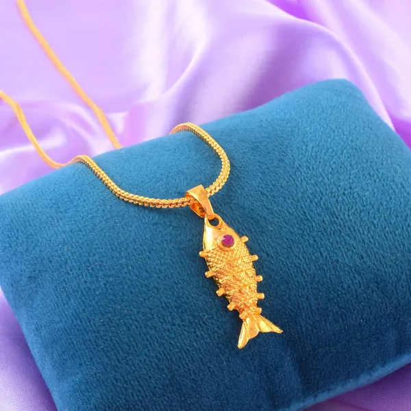 Gold_Plated_CZ_Studded_Fish_Pendant_With_Chain_|_For_Men_And_Women