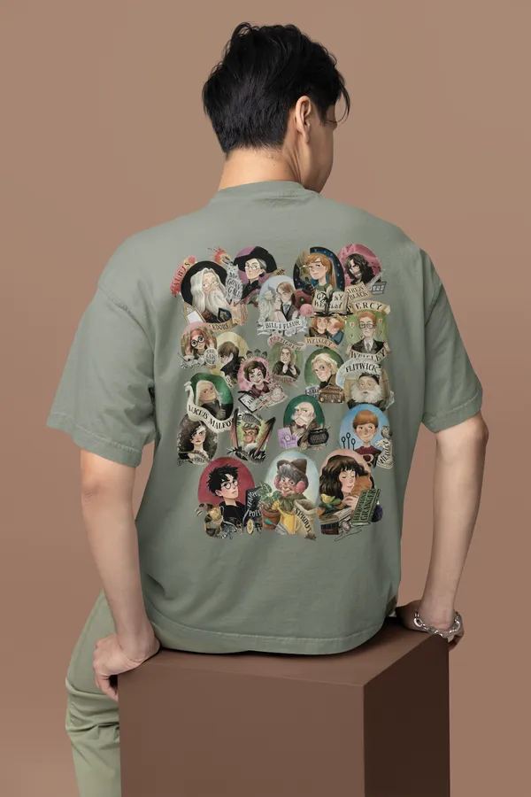 Gray_Pure_Cotton_Oversized_Drop_Shoulder_Men_T-shirt_With_240_GSM_(Harry_Potter_All_Character_Collage)