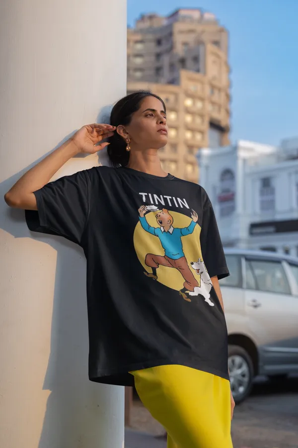 Darkest_Blue_Pure_Cotton_Oversized_Drop_Shoulder_Women_T-shirt_With_240_GSM_(Tintin)