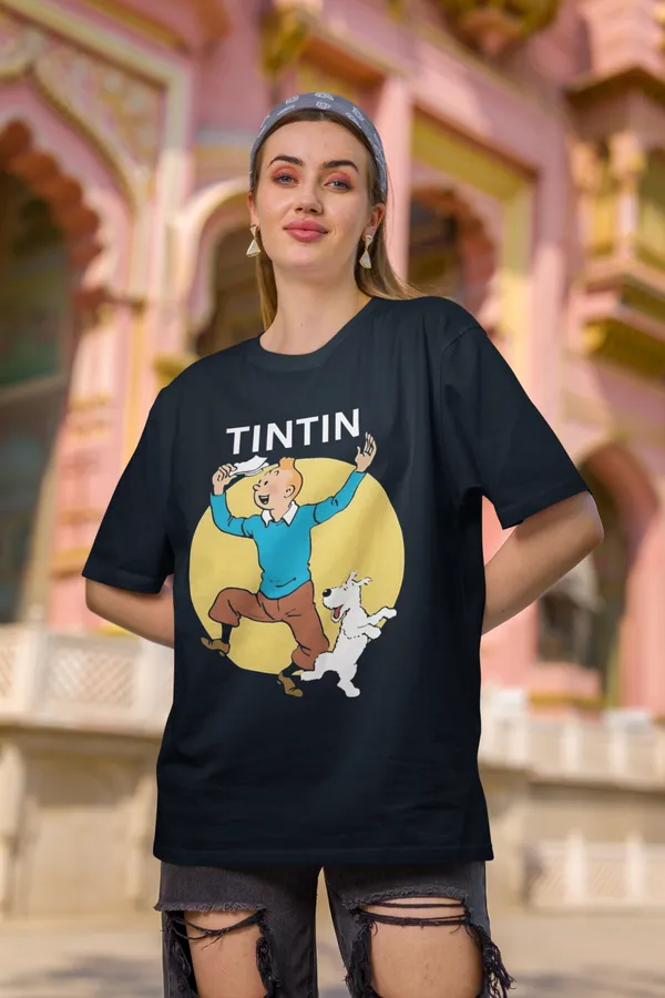 Darkest_Blue_Pure_Cotton_Oversized_Drop_Shoulder_Women_T-shirt_With_240_GSM_(Tintin)
