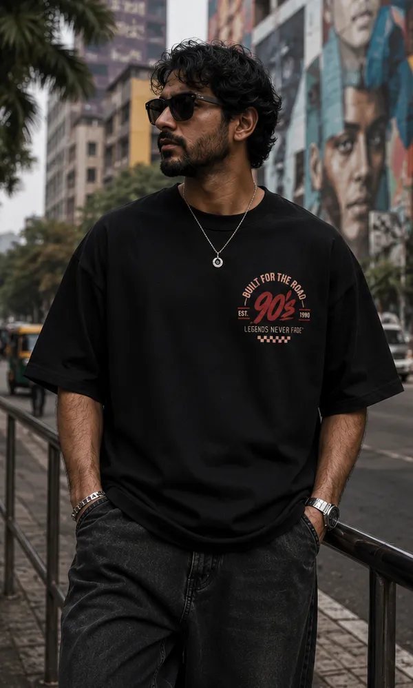 Appam_Legends_Never_Fade_Oversized_T-Shirt_|_Built_for_The_Road_Vintage_Muscle_Car_Graphic_|_Back_Printed_Retro_Auto_Tee_|_240_GSM_Biowashed_Cotton_Black