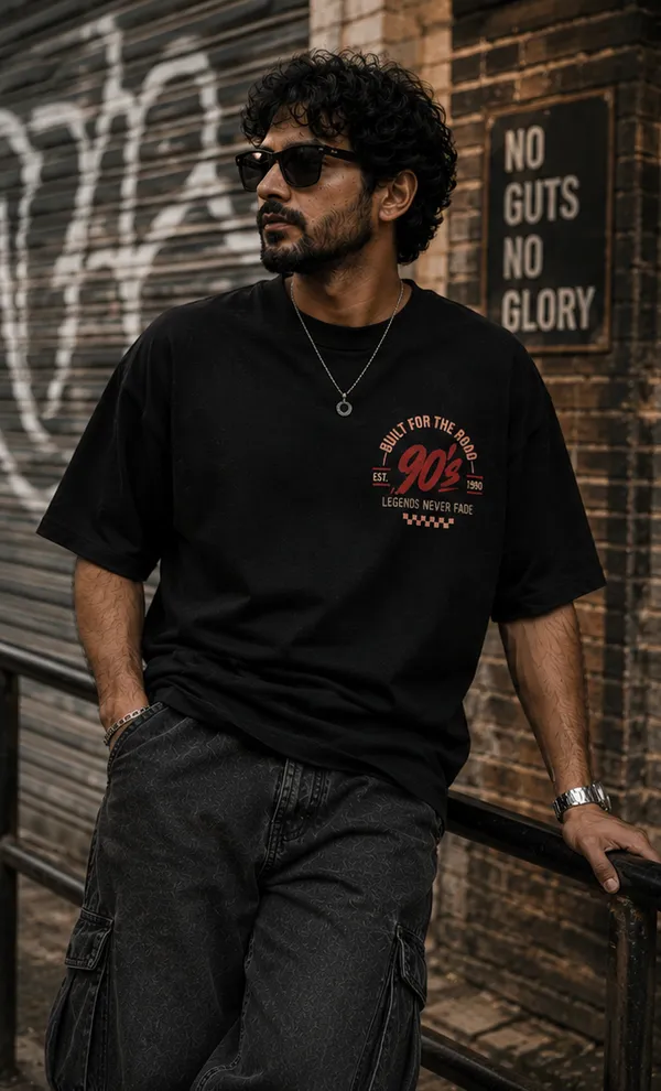 Appam_Legends_Never_Fade_Oversized_T-Shirt_|_Built_for_The_Road_Vintage_Muscle_Car_Graphic_|_Back_Printed_Retro_Auto_Tee_|_240_GSM_Biowashed_Cotton_Black