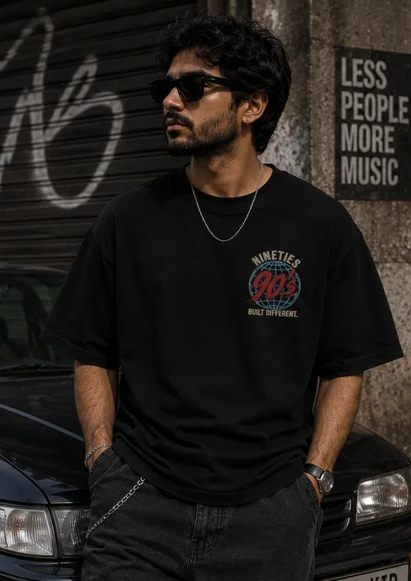 Appam_Nineties_Vibes_90s_Oversized_T-Shirt_|_Back_Printed_Old_School_Hip_Hop_Skate_Culture_Graphic_Tee_|_Retro_Streetwear_|_240_GSM_Biowashed_Cotton_Black