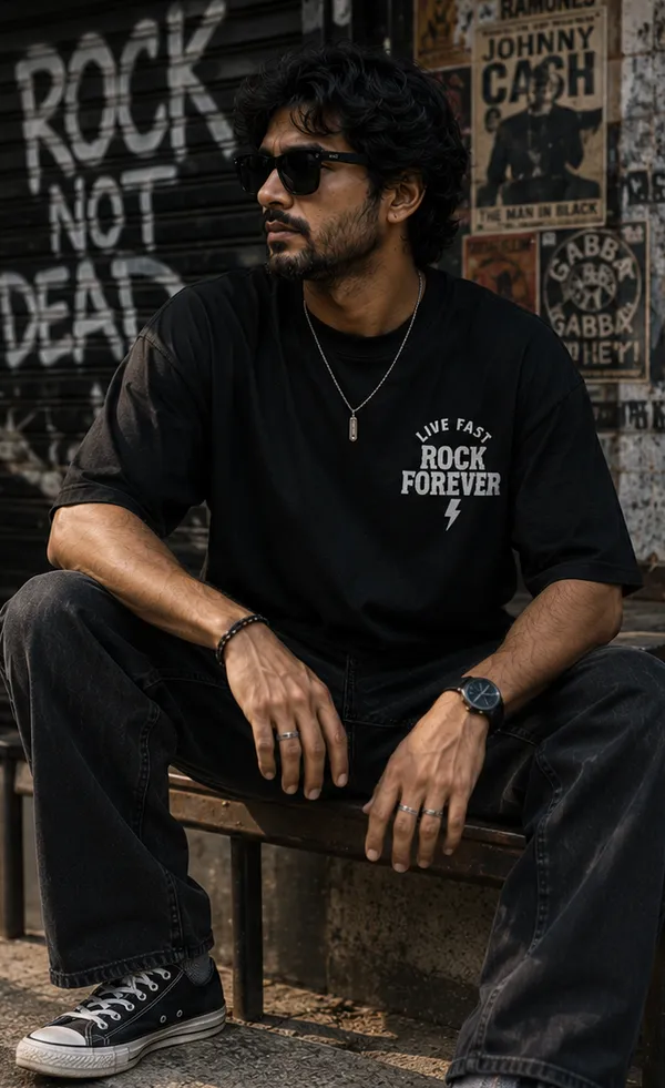 Appam_Rock_Forever_Oversized_T-Shirt_|_Live_Fast_Back_Printed_Graphic_Tee_|_Vintage_Rock_Music_Concert_Poster_Style_|_240_GSM_Biowashed_Cotton_Black