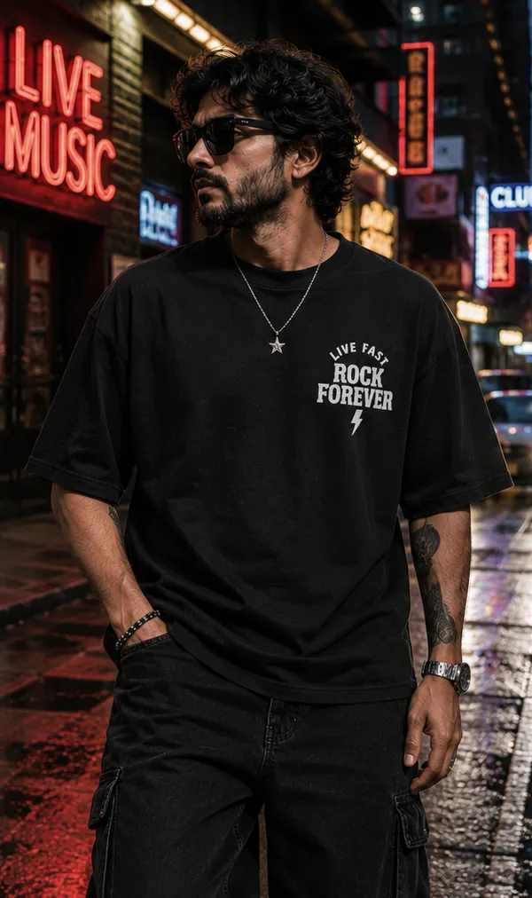 Appam_Rock_Forever_Oversized_T-Shirt_|_Live_Fast_Back_Printed_Graphic_Tee_|_Vintage_Rock_Music_Concert_Poster_Style_|_240_GSM_Biowashed_Cotton_Black