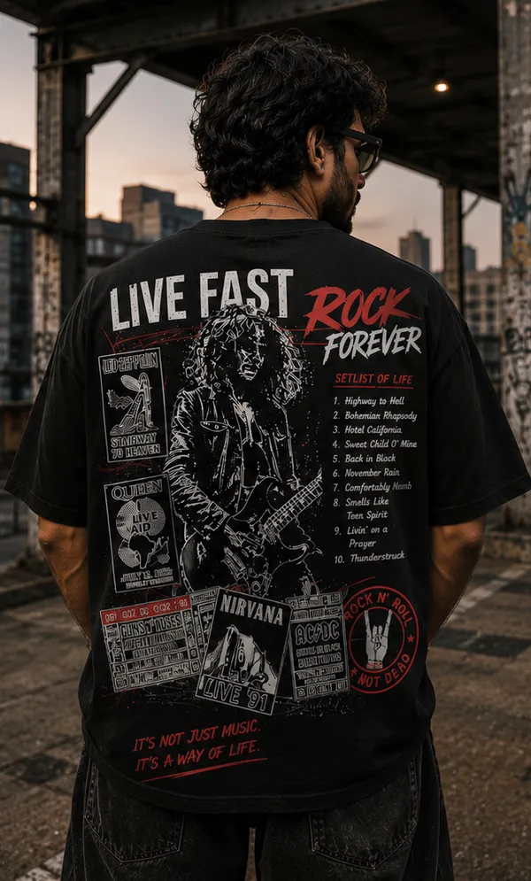 Appam_Rock_Forever_Oversized_T-Shirt_|_Live_Fast_Back_Printed_Graphic_Tee_|_Vintage_Rock_Music_Concert_Poster_Style_|_240_GSM_Biowashed_Cotton_Black