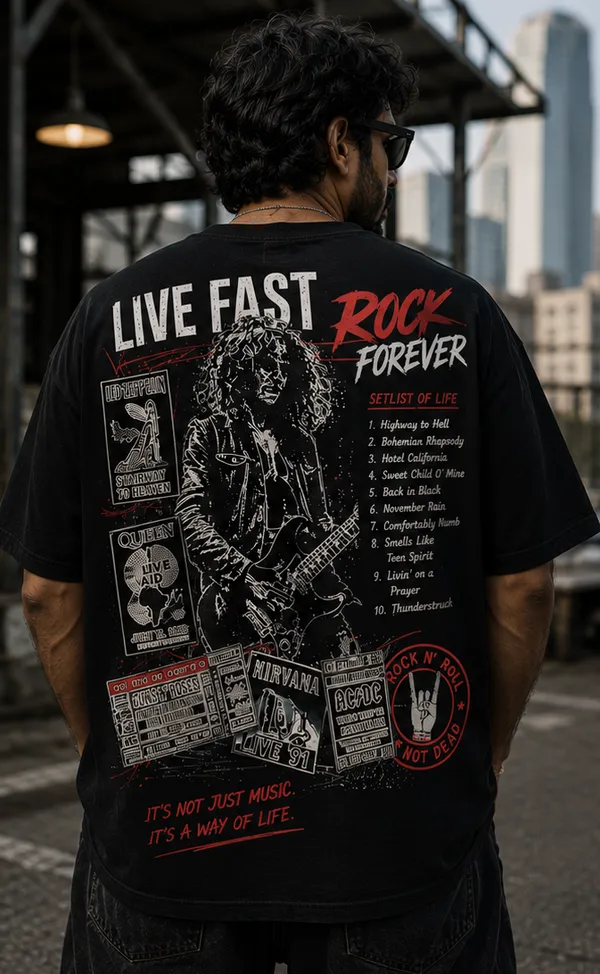 Appam_Rock_Forever_Oversized_T-Shirt_|_Live_Fast_Back_Printed_Graphic_Tee_|_Vintage_Rock_Music_Concert_Poster_Style_|_240_GSM_Biowashed_Cotton_Black