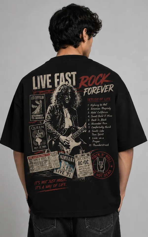 Appam_Rock_Forever_Oversized_T-Shirt_|_Live_Fast_Back_Printed_Graphic_Tee_|_Vintage_Rock_Music_Concert_Poster_Style_|_240_GSM_Biowashed_Cotton_Black