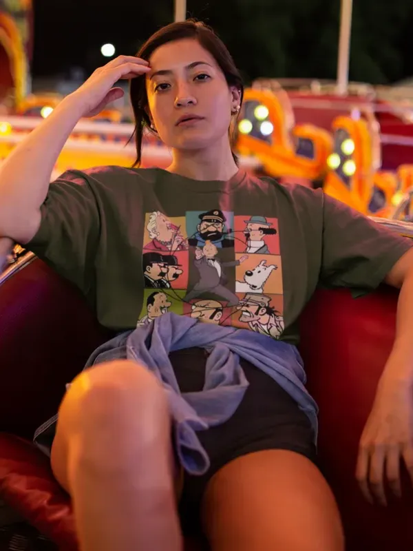 Forest_Green_Pure_Cotton_Oversized_Drop_Shoulder_Unisex_T-shirt_With_240_GSM_(Tintin_All_Characters)