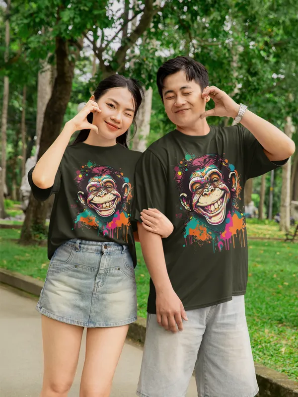 Forest_Green_Cotton_Oversized_Drop_Shoulder_T-shirt_With_240_GSM_(Monkey)__For_Men