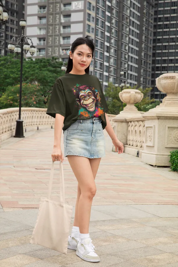 Forest_Green_Cotton_Oversized_Drop_Shoulder_Women_T-shirt_With_240_GSM_(Monkey)