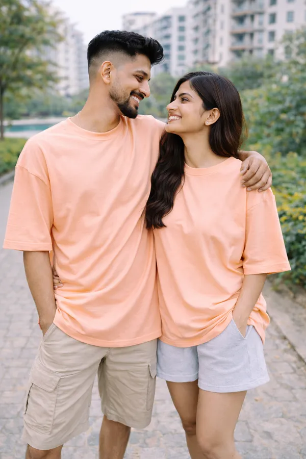 Solid_Peach_Colour_Pure_Cotton_Oversized_Drop_Shoulder_Unisex_240_GSM_T-shirt