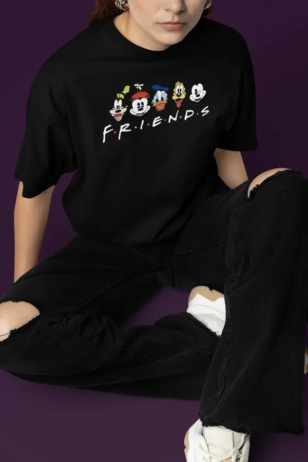 Black_Pure_Cotton_Oversized_Drop_Shoulder_Unisex_T-shirt_With_240_GSM_(Good_Vibes_Mickey_Mouse_Friends)