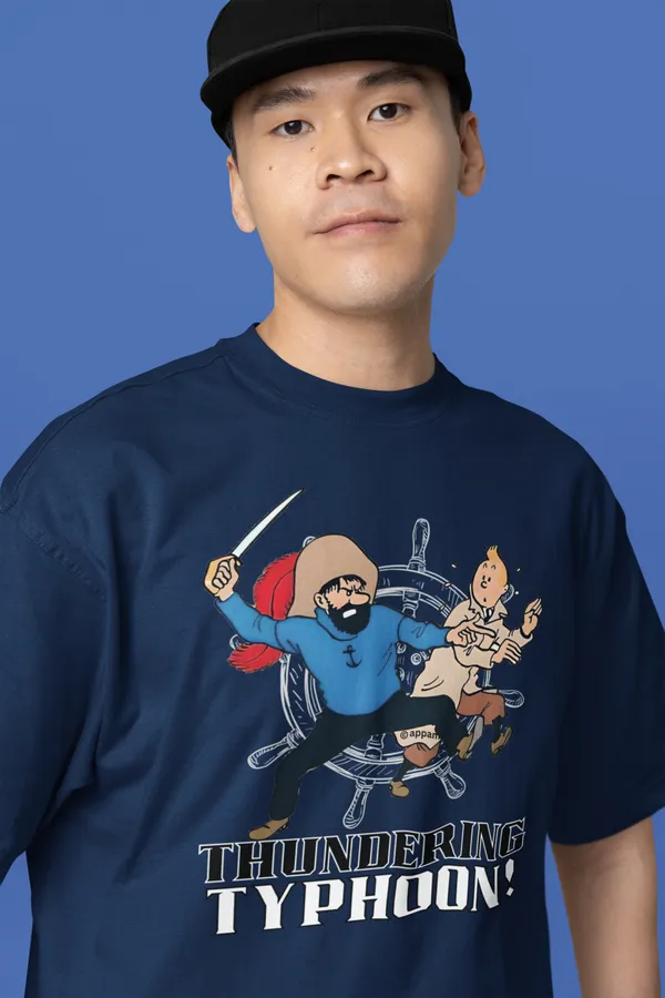 Darkest_Blue_Cotton_Oversized_Drop_Shoulder_T-shirt_With_240_GSM_(Tintin_Thundering_Typhoon)_For_Men