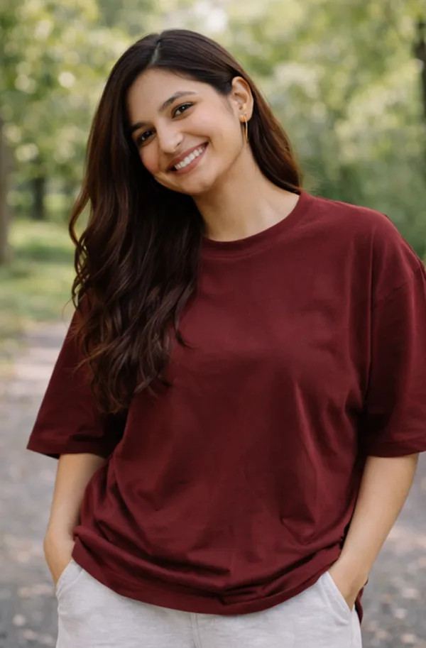 Solid_Maroon_Colour_Pure_Cotton_Oversized_Drop_Shoulder_Unisex_240_GSM_T-shirt