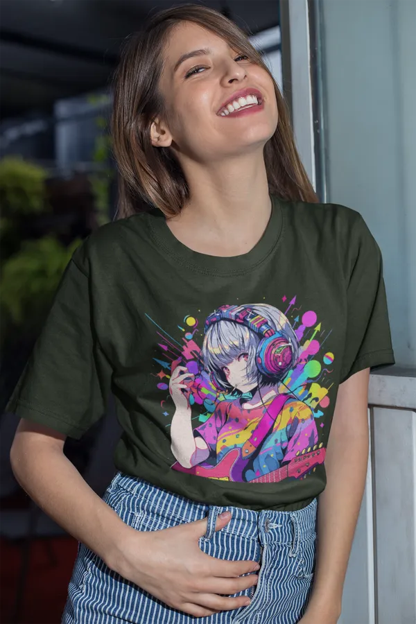 Forest_Green_Cotton_Oversized_Drop_Shoulder_Unisex_T-shirt_With_240_GSM_(Anime_Headphone)