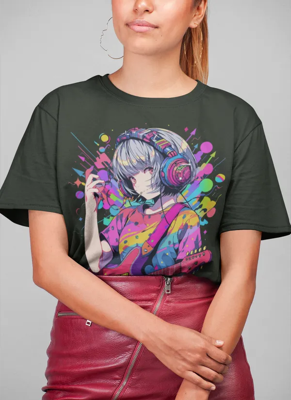 Forest_Green_Cotton_Oversized_Drop_Shoulder_Unisex_T-shirt_With_240_GSM_(Anime_Headphone)