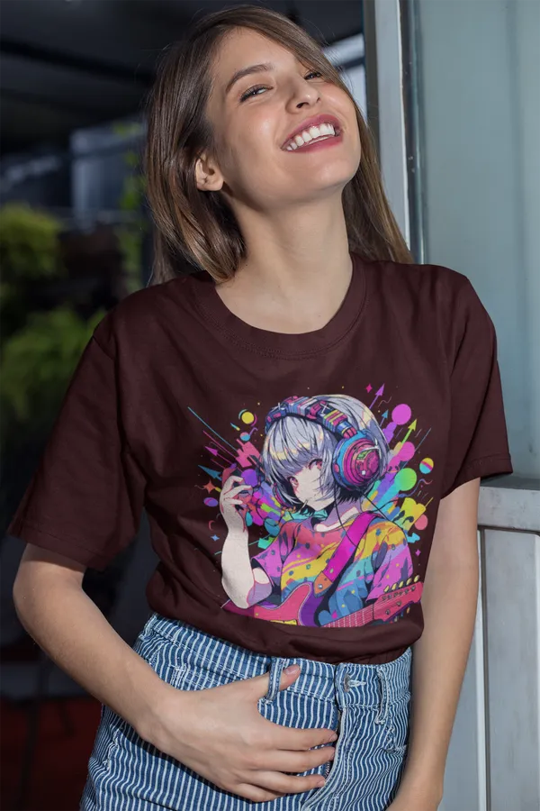 Maroon_Cotton_Oversized_Drop_Shoulder_Unisex_T-shirt_With_240_GSM_(Anime_Headphone)