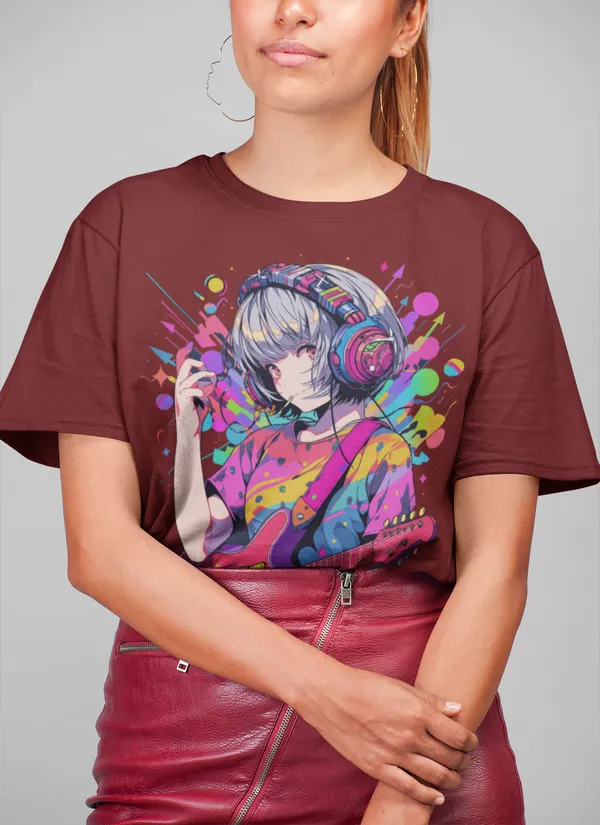 Maroon_Cotton_Oversized_Drop_Shoulder_Unisex_T-shirt_With_240_GSM_(Anime_Headphone)
