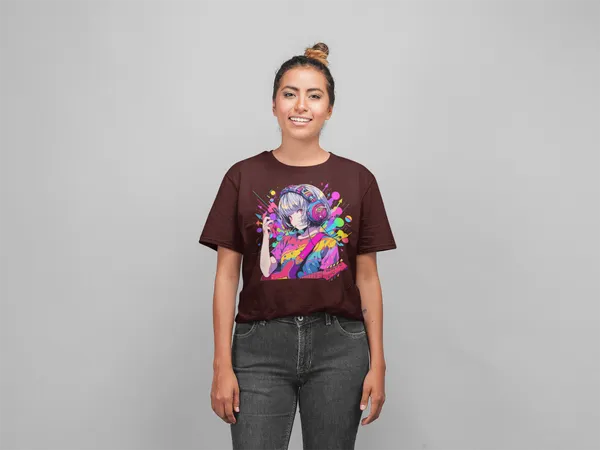 Maroon_Cotton_Oversized_Drop_Shoulder_Unisex_T-shirt_With_240_GSM_(Anime_Headphone)
