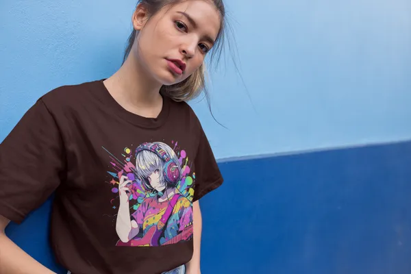 Maroon_Cotton_Oversized_Drop_Shoulder_Unisex_T-shirt_With_240_GSM_(Anime_Headphone)