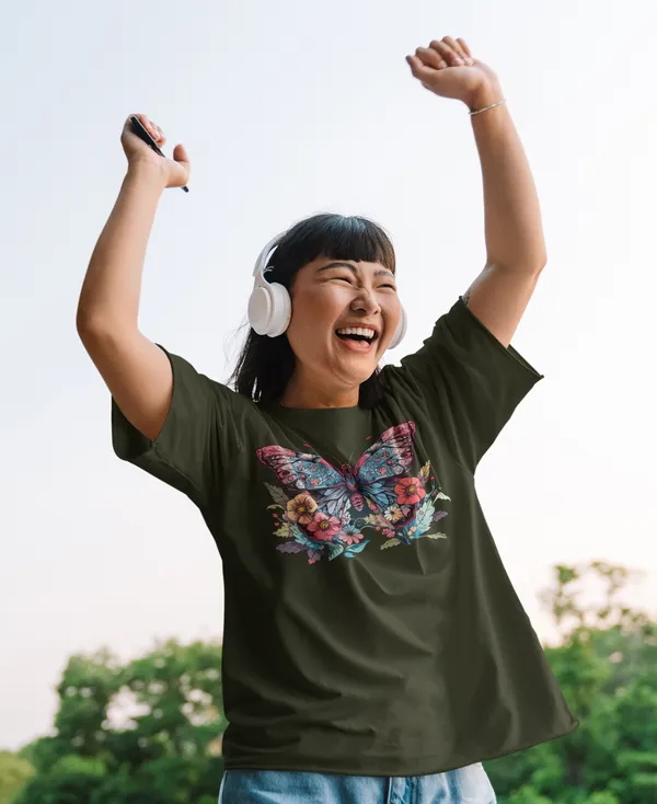Forest_Green_Cotton_Oversized_Drop_Shoulder_Unisex_T-shirt_With_240_GSM_(Butterfly)