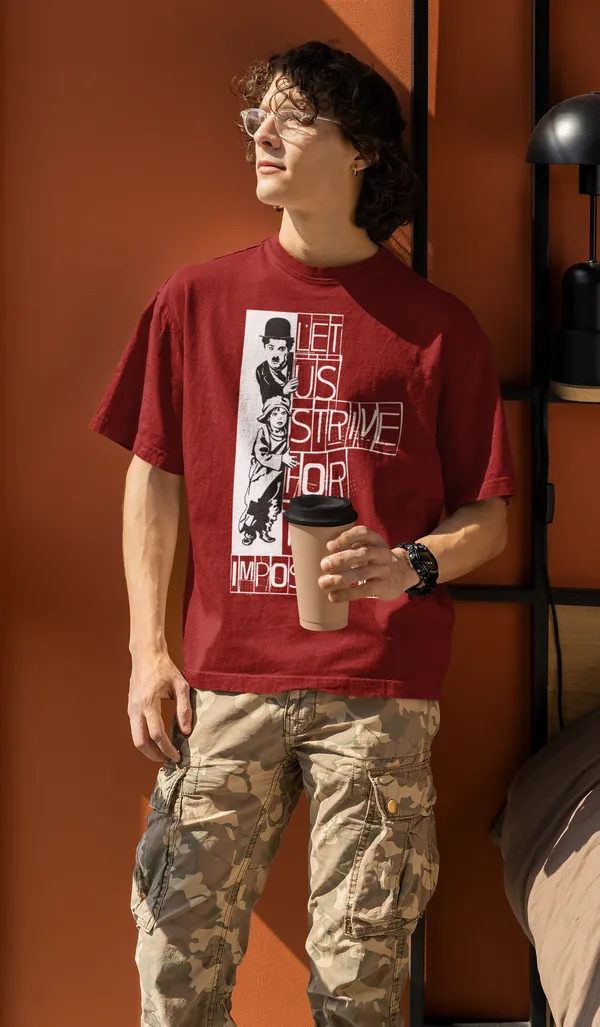 Maroon_Pure_Cotton_Oversized_Drop_Shoulder_Unisex_T-shirt_With_240_GSM_(Charlie_Chaplin)
