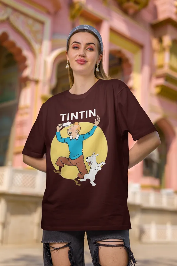 Maroon_Pure_Cotton_Oversized_Drop_Shoulder_Unisex_T-shirt_With_240_GSM_(Tintin)