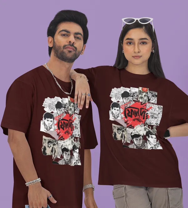 Unisex_Black_Bengali_Ray_Collection_-_Pure_Cotton_Oversized_Drop_Shoulder_T-Shirt_(240_Gsm)_(Feluda_Books_Collage)
