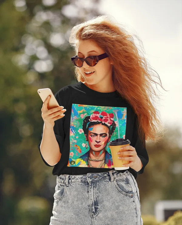 Black_Cotton_Oversized_Drop_Shoulder_Unisex_T-shirt_With_240_GSM_(Frida_Kahlo_Self_Portrait)